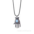 Opal Silver Alloy Hamsa Hand Fatima Pendant